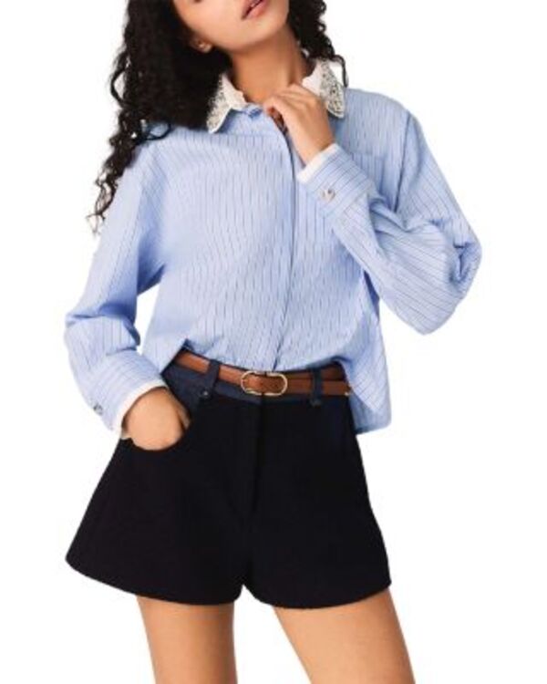 マージュ レディース トップス シャツ Maje Removable Jewel Collar Shirt Blue Sky ブルー｜ReVida 店