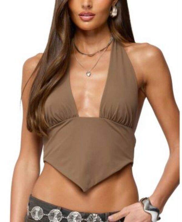 アディクテッド レディース トップス シャツ オープンバック ホルター Edikted Open Back Triangle Halter Top Brown ブラウン