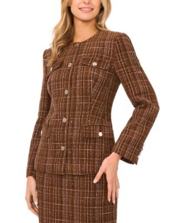 テッドベーカー レディース アウター ジャケット・ブルゾン クルーネック ツイード Ted Baker Brinley Tweed Crewneck Jacket Potting Soil