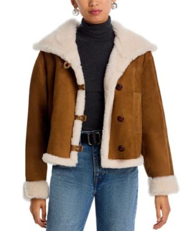 イロ レディース アウター コート IRO Huesca Shearling Coat Camel/Cream クリーム｜ReVida 店