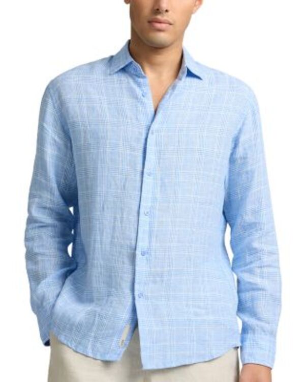 オニア メンズ トップス シャツ リネン Onia Linen Long Sleeve Shirt Blue Multi ブルー|ReVida 店