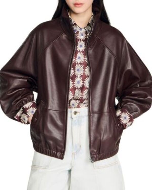 サンドロ レディース アウター ジャケット・ブルゾン レザー Sandroversized Zip Up Leather Jacket Brown ブラウン|ReVida 店