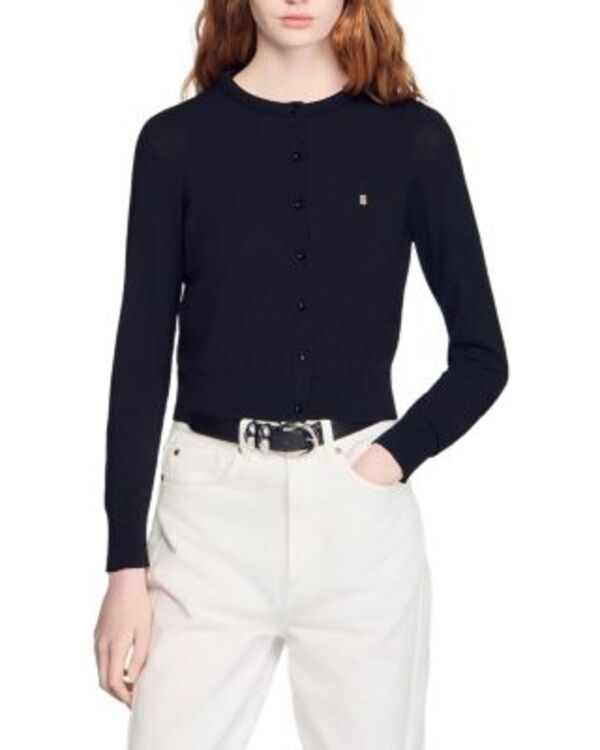 真砂ロ レディース アウター ジレー スウェーター クロップド Sandround Neck Cropped Cardigan Sweater Black 黒いこと