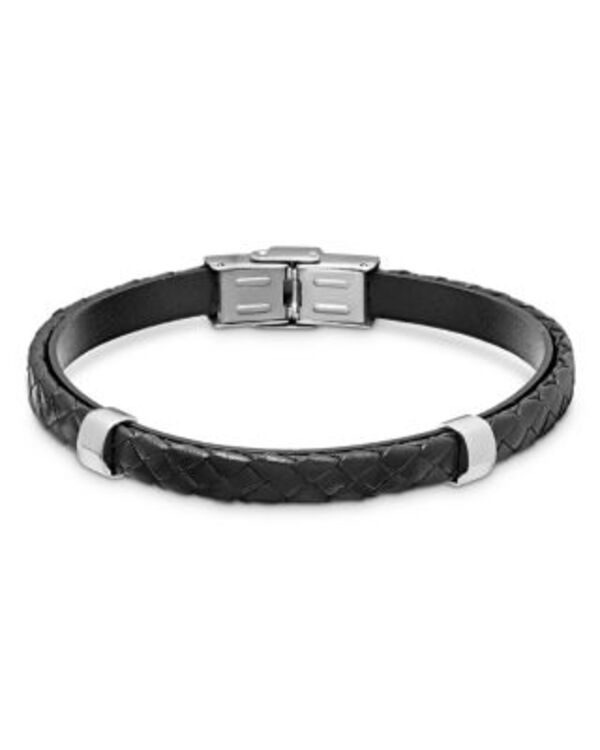 リンクアップ メンズ アクセサリー ブレスレット・バングル・アンクレット Tシャツ レザー LINK UP Jan Leslie Double Steel Woven Leather Bracelet BLACK ブラック