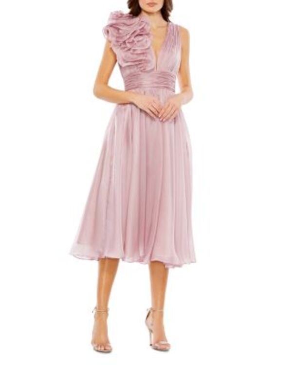 マックダガル レディース トップス ワンピース シフォン A ライン ノースリーブ Mac Duggal Sleeveless Chiffon A-Line Tea Length Cocktail Dress Rose