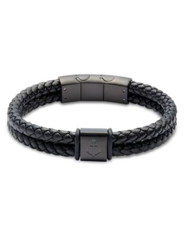 リンクアップ メンズ アクセサリー ブレスレット・バングル・アンクレット レザー LINK UP Anchor Braided Leather Bracelet Black ブラック