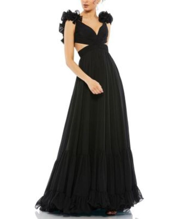 マックダガル レディース トップス 衣装 ティアード シフォン カットアウト フラウンス Mac Duggal Ruffle Tiered Cut-Out Chiffon Gown Black 黒いこと
