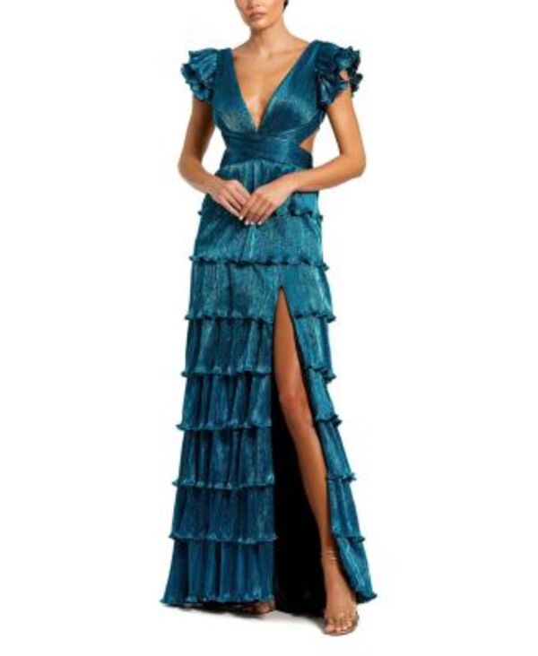 マックダガル レディース トップス 衣装 ティアード フラウンス スピード競技 Mac Duggal Ruffle Tiered Criss Cross Lace Up Gown Blue 青色