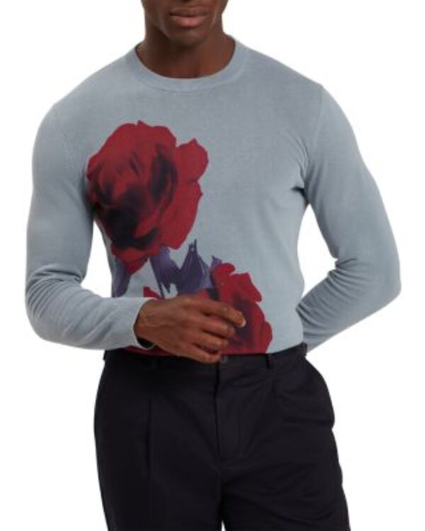テッドベーカー メンズ アウター ニット・セーター クルーネック フラワー柄 フラワー Ted Baker Thalio Floral Crewneck Sweater Teal Blue ブルー