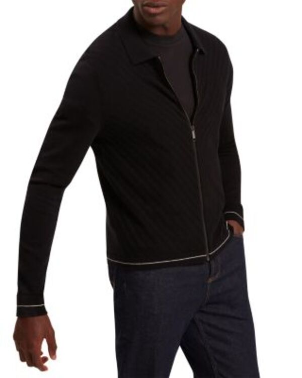 テッドベーカー メンズ アウター ニット・セーター Ted Baker Lysand Chevron Stitch Zip Front Sweater Black ブラック