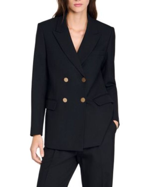沙子ロ レディース アウター 上衣・上衣 か細い填まる 羊毛 Sandro Wool Slim Fit Suit Jacket Black 黒いこと
