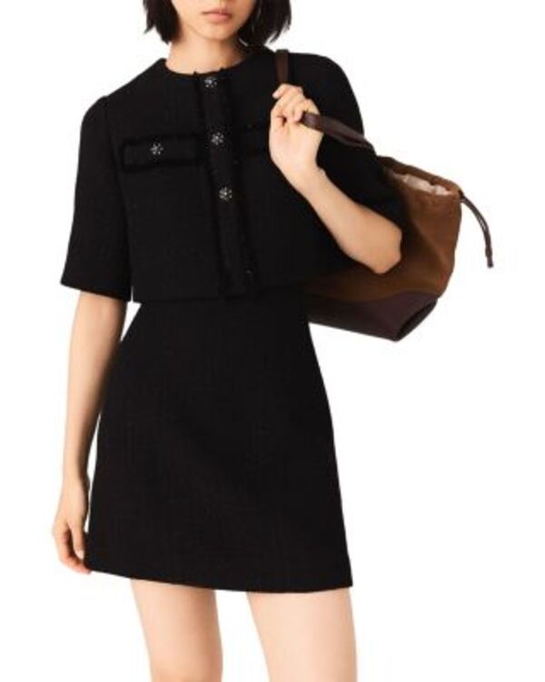 マージュ レディース トップス ワンピース ツイード Maje 2-in-1 Shinny Tweedress Black ブラック｜ReVida 店