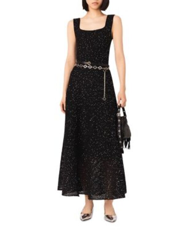 マージュ レディース トップス ワンピース ニット マキシ Maje Rhinestone Knit Maxi Dress Black ブラック