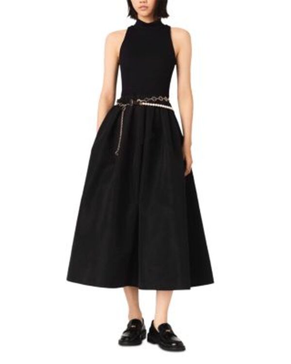 マージュ レディース トップス ワンピース Maje Mixed Media Taffeta Dress Black ブラック｜ReVida 店