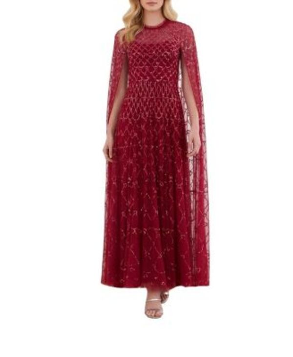 ニードルアンドスレッド レディース トップス ワンピース ケープデザイン アンクル キャップ ケープ Needle & Thread Heart Lattice Cape Ankle Gown Red レッド｜ReVida 店