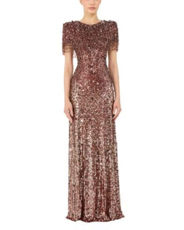 ジェニー・パッカム レディース トップス ワンピースパンコール マキシ フリンジ Jenny Packham Eugenie Sequin Fringed Maxi Dress Bronze｜ReVida 店