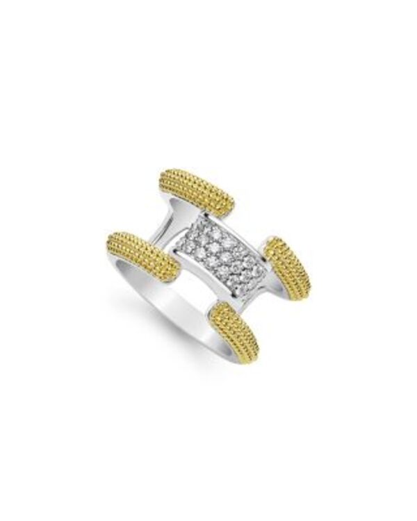 ラゴス メンズ 付属物 輪っか LAGOS 18K Yellow Gold \u0026 Sterling Silver Caviar Lux Clip Diamond Pav Statement Ring - Exclusive Silver しろがね色