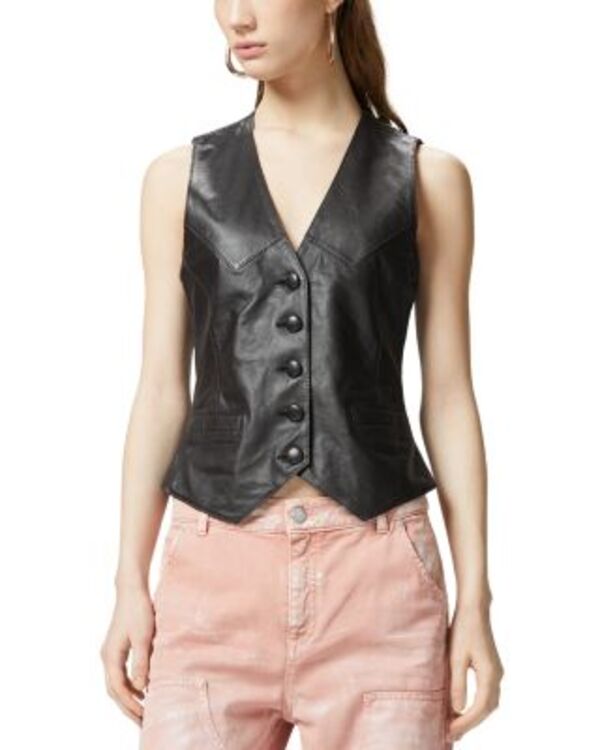 ピンコ レディース アウター ベスト レザー PINKO Grips Leather Vest Deep Brown ブラウン
