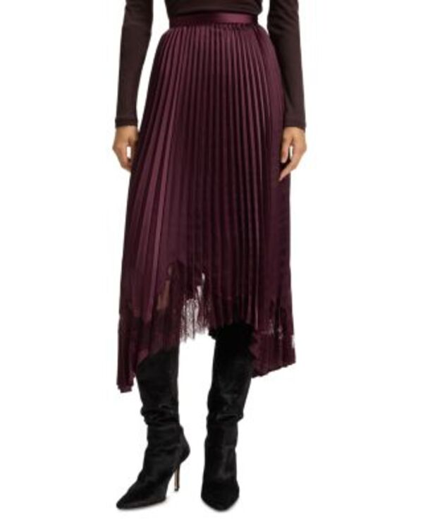 ボス レディース ボトムスカート アシンメトリー プリーツ レース マキシ BOSS Velacey Pleated Asymmetric Maxi Skirt Dark Purple パープル
