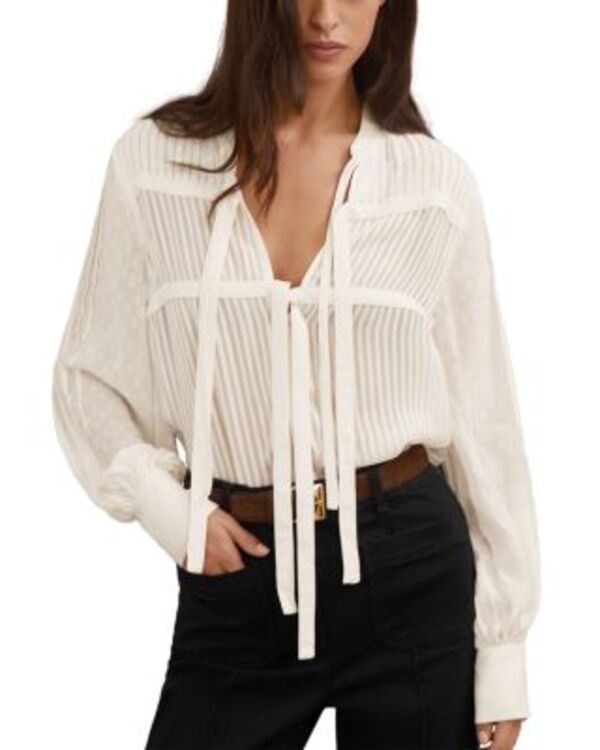 レイス レディース トップス シャツ ブラウス REISS Josephine Shadow Stripe Tie Neck Blouse Ivory アイボリー|ReVida 店
