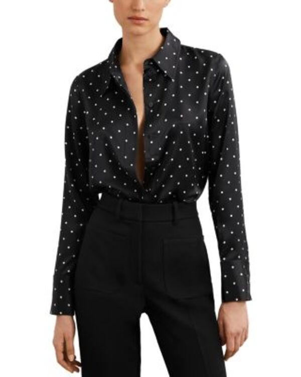 レイス レディース トップス シャツ ドット柄 ドット シルク REISS Polka Dot Silk Shirt Navy/Ivory アイボリー|ReVida 店