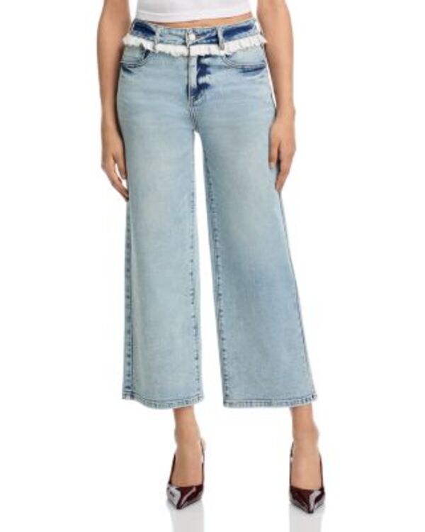 アクア レディース ボトムス デニムパンツ フリル アンクル ジーンズ AQUA Eyelet Ruffle High Rise Ankle Jeans in Light Wash - Exclusive Light Wash