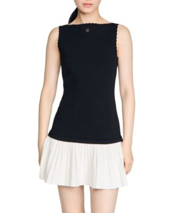 サンドロ レディース トップス ワンピース Sandro Two Tone Short Dress Black ブラック