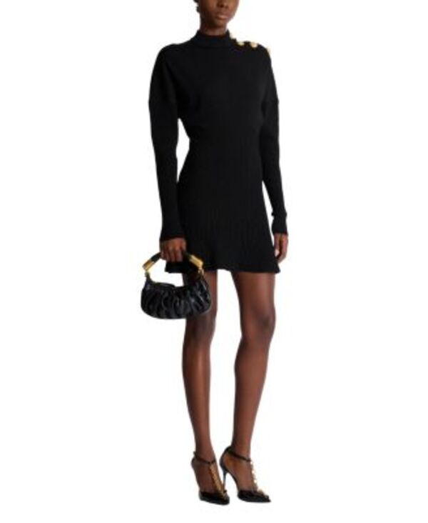 バルマン レディース トップス ワンピース ニット Balmain Short Flared Knit Dress Black ブラック｜ReVida 店