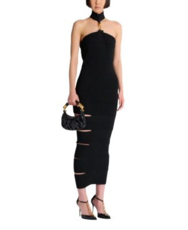 バルマン レディース トップス 衣裳 ノースリーブ Balmain Long Sleeveless Dress with Embellishedetail Black 黒いこと