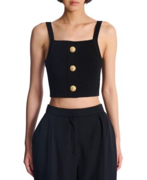 バルマン レディース アンダー御召しもの ブラ 編み物 Balmain Knit Bralette Top with Buttons Black 黒いこと