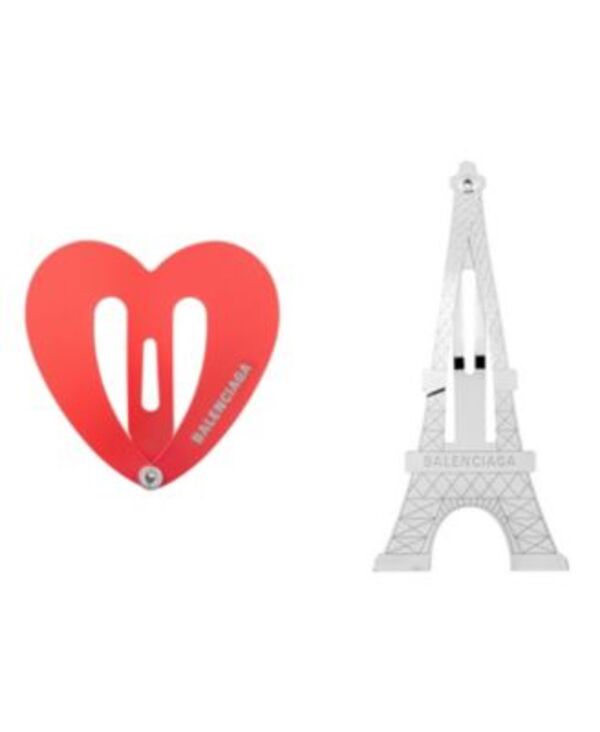 バレンシアガ レディース バッグ Balenciaga Bazaar Paris Heart Snap Clip Set Shiny Silver/Red レッド