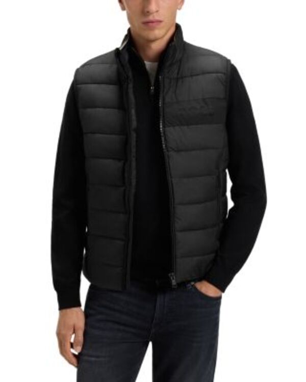 主任者 メンズ アウター より良い レギュラー填まる BOSS Cenitos Regular Fit Vest Black 黒いこと