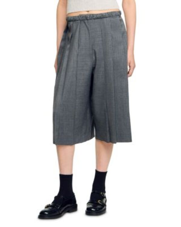 サンドロ レディース ボトムス ハーフパンツ・ショーツ プリーツ ショートパンツ Sandro Pleated Long Shorts Grey グレー
