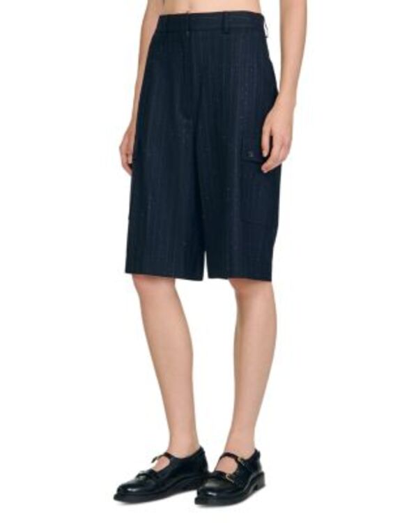 サンドロ レディース ボトムス ハーフパンツ・ショーツ ショートパンツ Sandro Rhinestone Pinstripe Long Shorts Navy Blue ネイビー