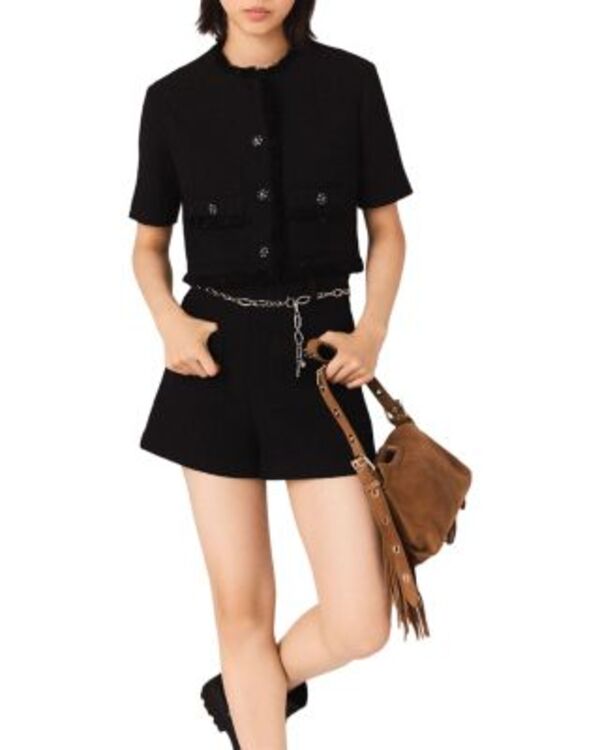 マージュ レディース ボトムス ハーフパンツ・ショーツイード ショートパンツ Maje Shiny Tweed Shorts Black ブラック｜ReVida 店