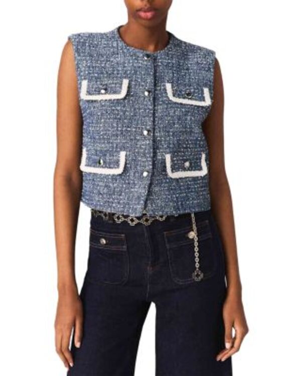 マージュ レディース アウター ジャケット・ブルゾン ツイード ノースリーブ Maje Sleeveless Tweed Jacket Blue ブルー