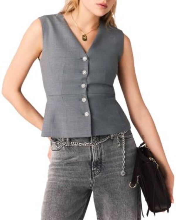 マージュ レディース アウター ジャケット・ブルゾン ノースリーブ Maje Sleeveless Jewel Button Tailored Jacket Grey グレー｜ReVida 店