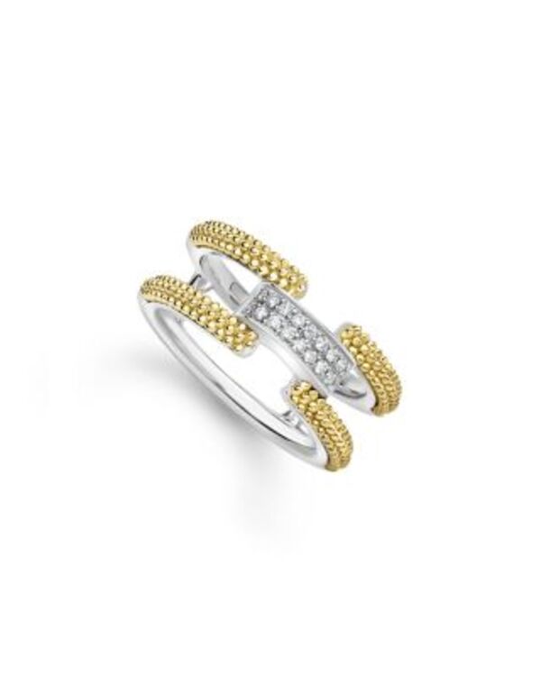 ラゴス レディース アクセサリー リング LAGOS 18K Yellow Gold & Sterling Silver Caviar Lux Clip Diamond Pav Ring - Exclusive Silver シルバー|ReVida 店