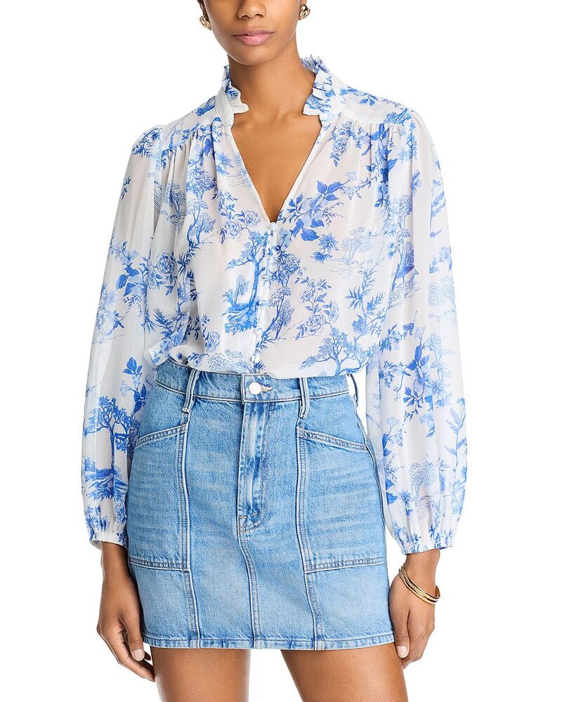 アクア レディース トップス シャツ フリル ブラウス AQUA Toile Ruffle Blouse - Exclusive White/blue ホワイト