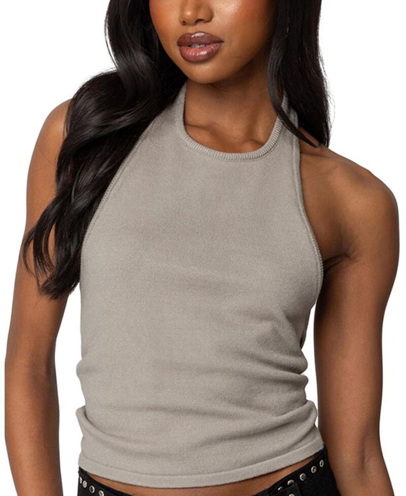 アディクテッド レディース トップス シャツ 背中開き ニット ホルター Edikted Twister Backless Knit Halter Top Olive オリーブ