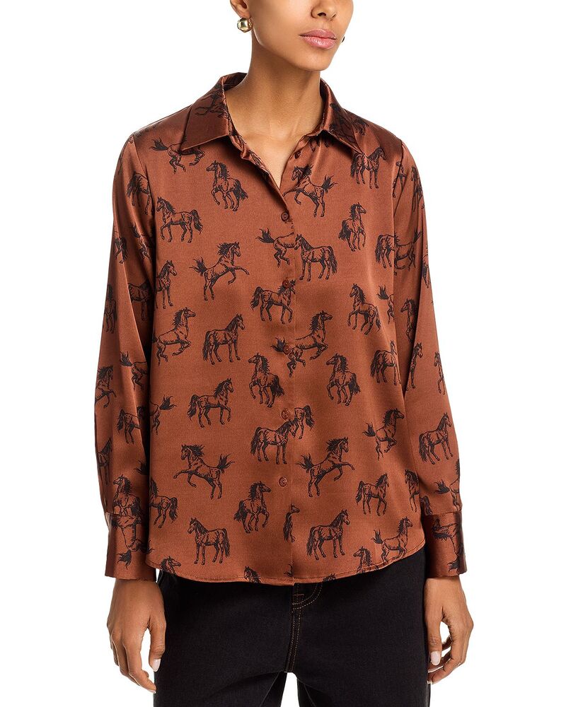 アクア レディース トップス シャツ プリント AQUA Horse Print Relaxed Shirt -Exclusive Brown/Black ブラック