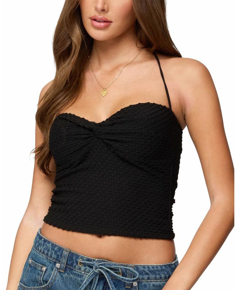 アディクテッド レディース トップス シャツ ホルター Edikted Zoee Twisted Textured Halter Top Black ブラック