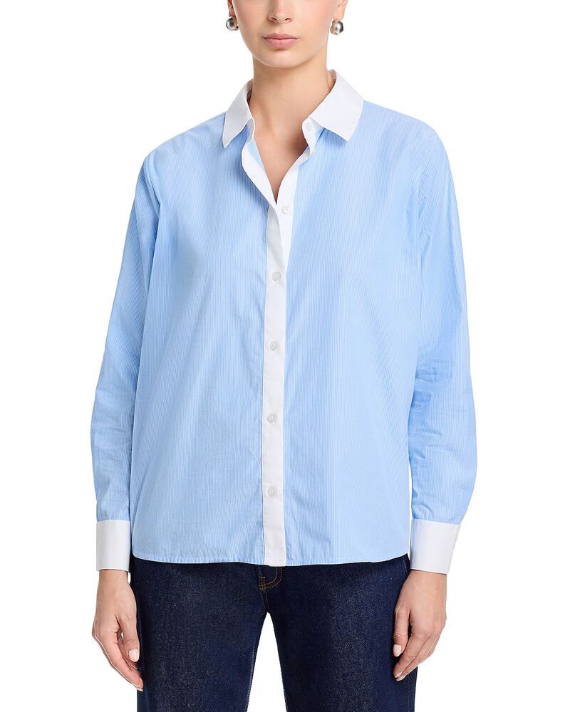 フレンチコネクション レディース トップス シャツ コントラスト FRENCH CONNECTION Poplin Ticking Contrast Shirt Blue Hydrangea ブルー