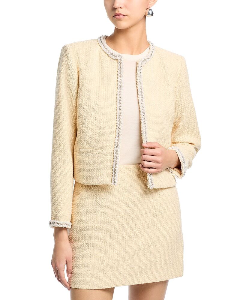 アクア レディース アウター 上衣・上衣 ツィード スポーツジャケット AQUA Pearl Tweed Blazer - Exclusive Straw パール レディースファッション-コート・ジャケット