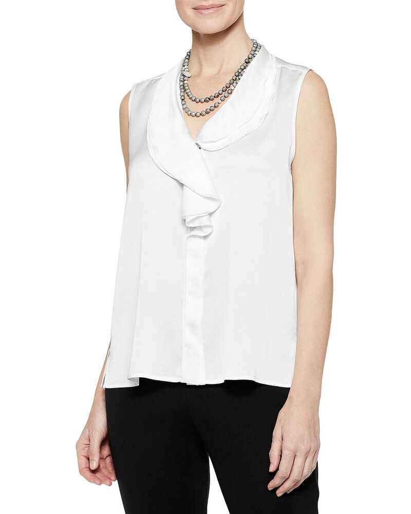 ミソック レディース トップス 貯蔵タンクとっ始め フラウンス Misook Ruffle Neck Tank Top White 白いこと