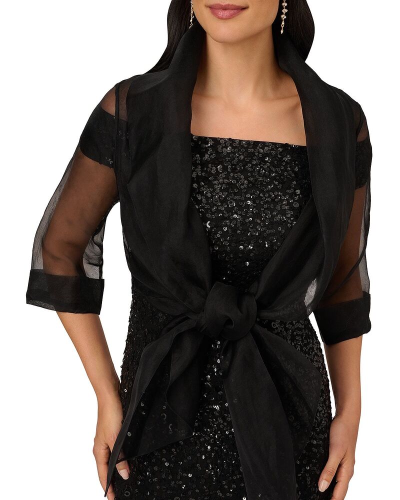 アドリアナ パペル レディース アウター ジャケット・ブルゾン Adrianna Papell Organza Tie Front Wrap Jacket Black ブラック|ReVida 店