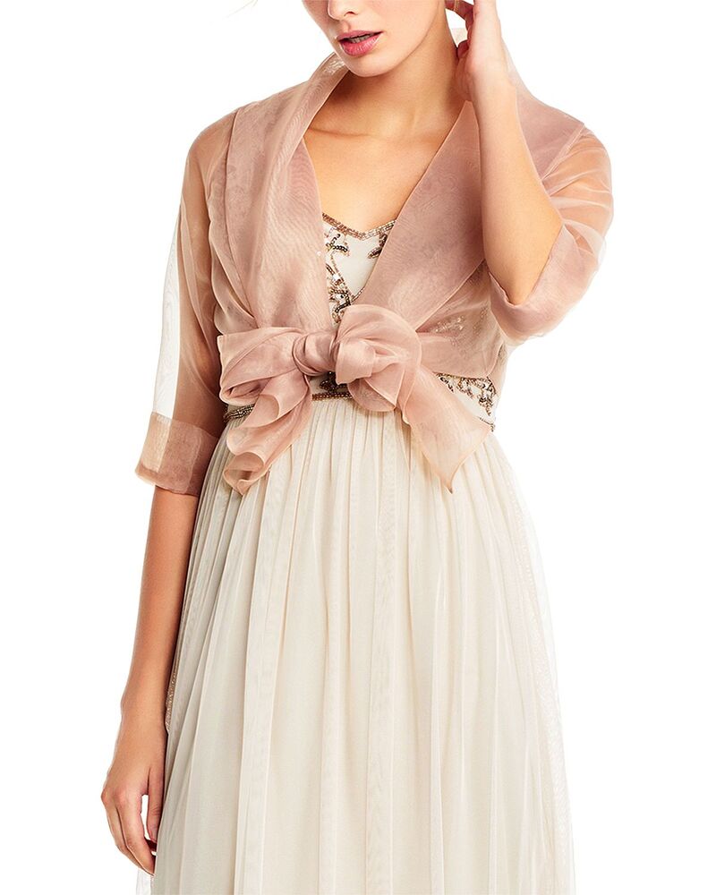 アドリアナ パペル レディース アウター ジャケット・ブルゾン Adrianna Papell Organza Tie Front Wrap Jacket Champagne シャンパン