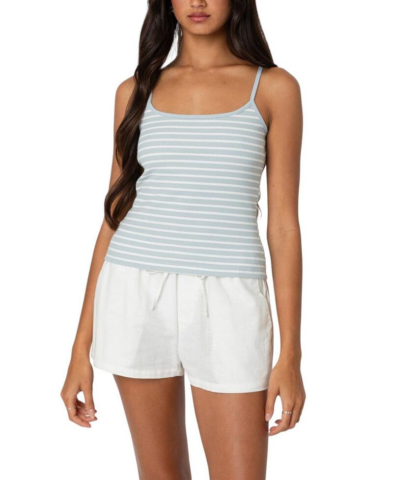 アディクテッド レディース トップス タンクトップ リブ Edikted Gretta Striped Ribbed Tank Top Light Blue ブルー