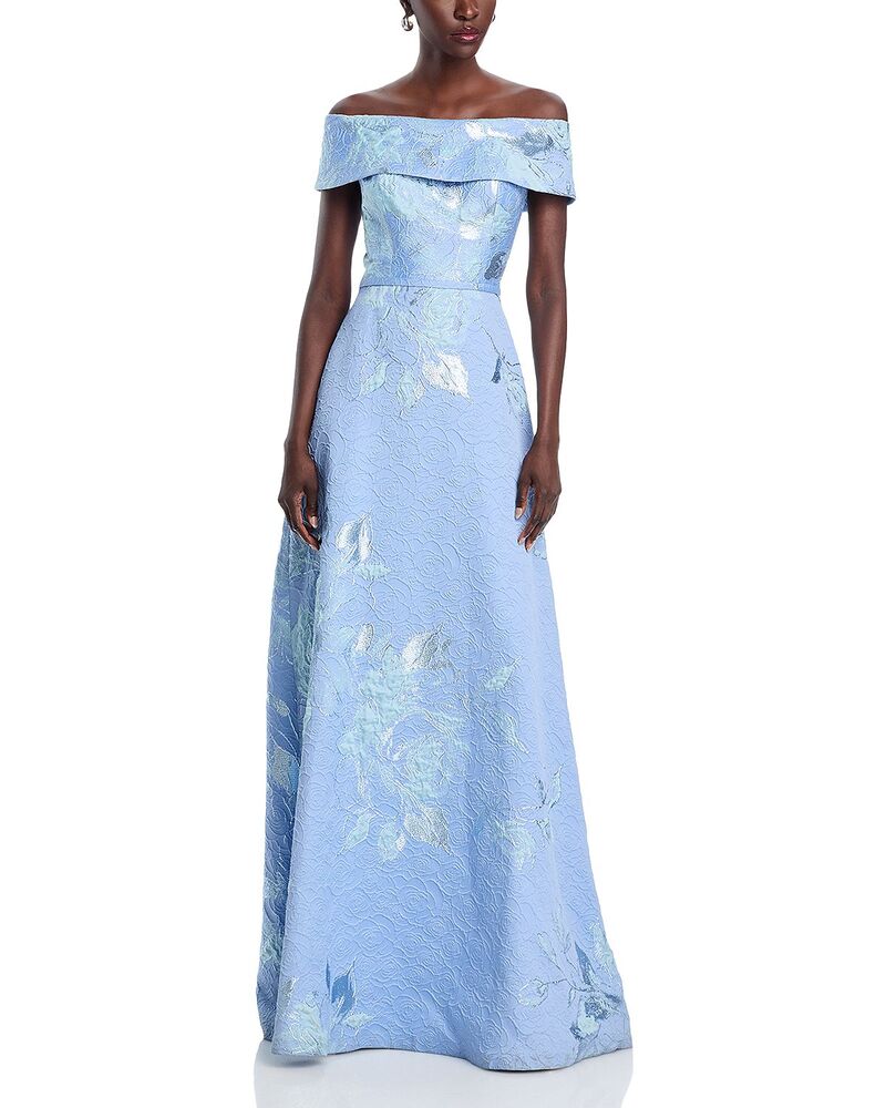テリジョンバイリッキーフリーマン レディース トップス ワンピース フラワー柄 トール フラワー Teri Jon by Rickie Freeman Off-the-Shoulder Metallic Floral Jacquard Gown Peri Multi マルチカラー