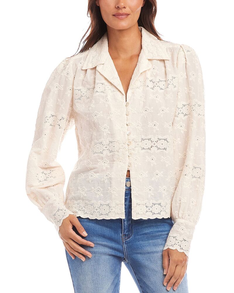 カレンケーン レディース トップス シャツ 刺繍 ブラウス Karen Kanembroidered Scalloped Blouse Cream クリーム